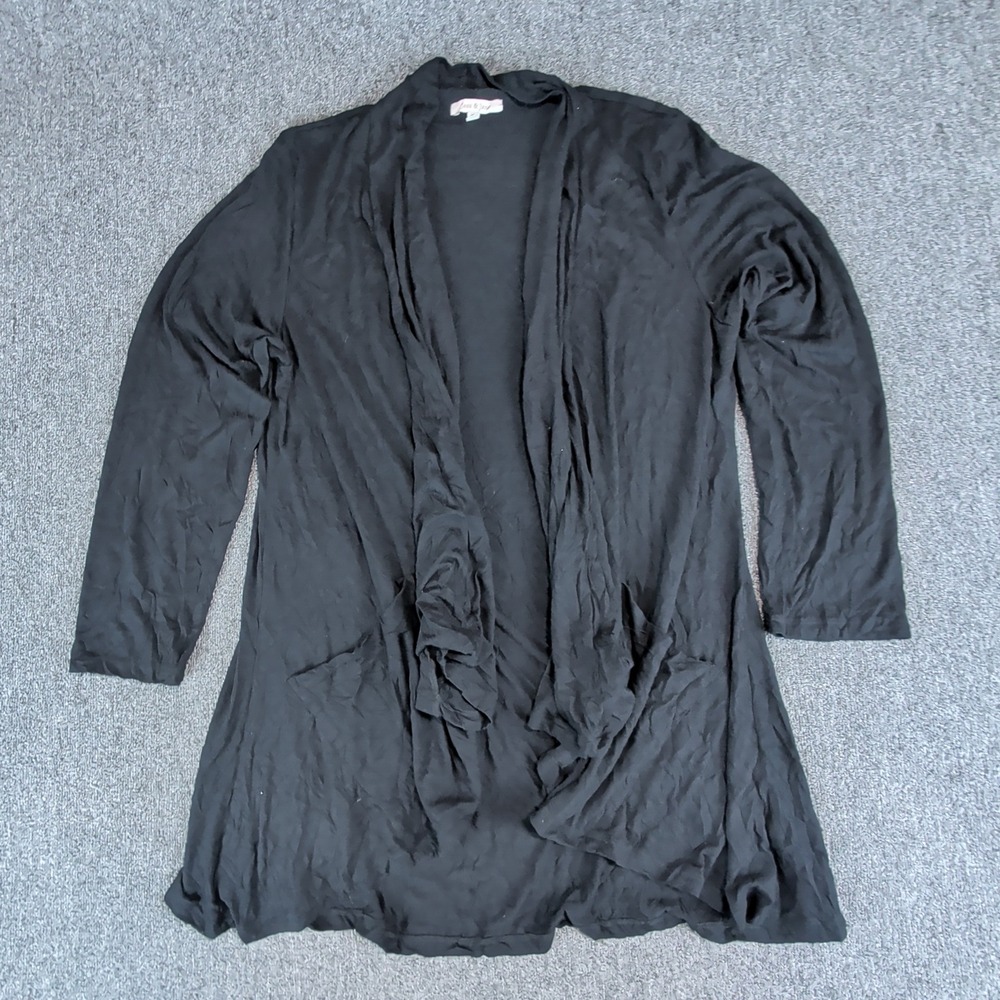 Jess & Jane Lagenlook Open Front Cardigan Women XL Black Bamboo Blend Pockets